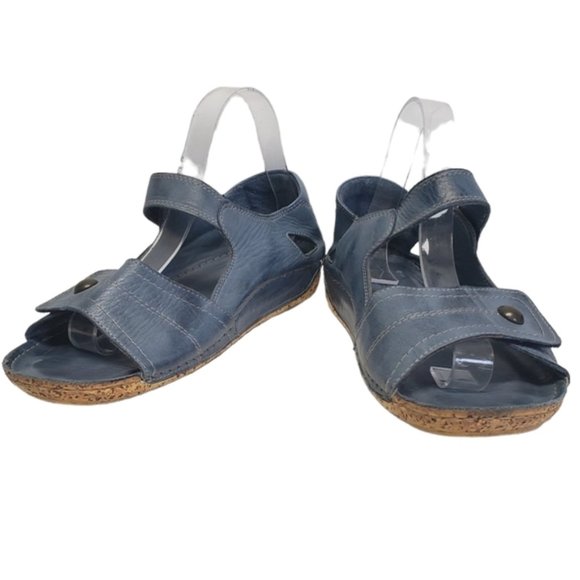 VOLKS Walkers Blue Sandals Double Strap Cork Sole Size 42 - Picture 1 of 9